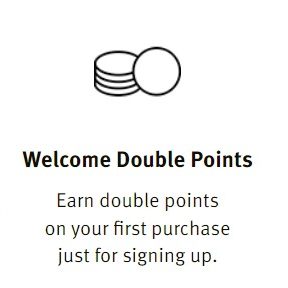         Black and white icon of stacked coins above text that reads, "Welcome Aveda Plus Rewards. Earn double points on your first purchase just for signing up. - OYESPA Aveda Lifestyle | nver Grove Heights, MN