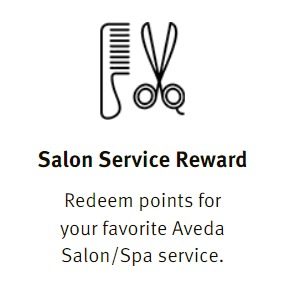 Icon of a comb and scissors above the text "Aveda Plus Rewards. Redeem points for your favorite Aveda Salon/Spa service. - OYESPA Aveda Lifestyle | nver Grove Heights, MN